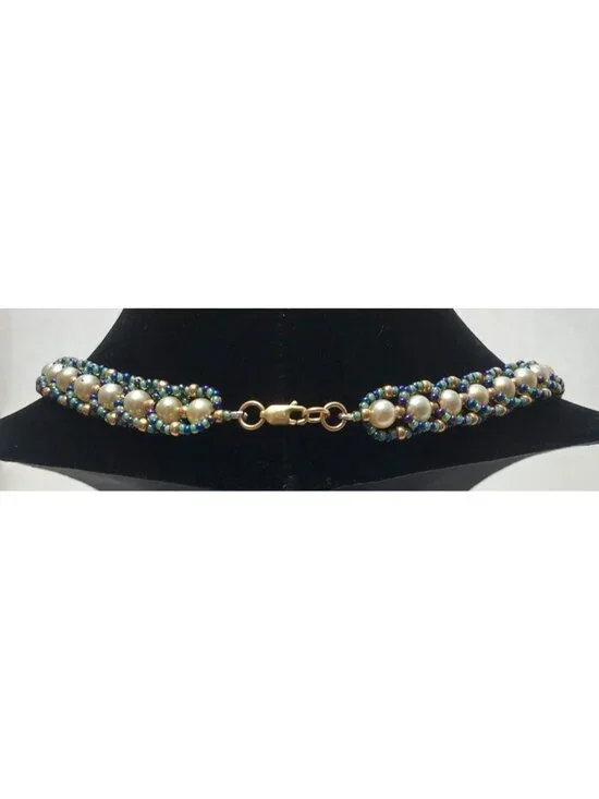 Artisan-Made Necklace Collar Swarovski Crystal Faux Pearls Sterling Silver Clasp - Picture 6 of 7